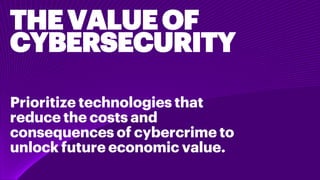 Prioritize technologies that
reduce the costs and
consequences of cybercrime to
unlock future economic value.
THEVALUEOF
C...