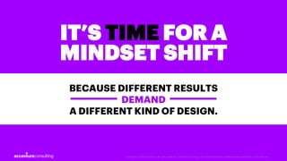 BECAUSE DIFFERENT RESULTS
DEMAND
A DIFFERENT KIND OF DESIGN.
IT’S TIME FOR A
MINDSET SHIFT
Copyright © 2018 Accenture All ...