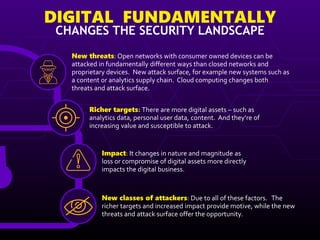 DIGITAL FUNDAMENTALLY
CHANGES THE SECURITY LANDSCAPE
New threats: Open networks with consumer owned devices can be
attacke...