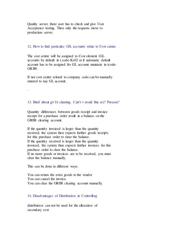 center check tcode to cost fico questions Accenture interview