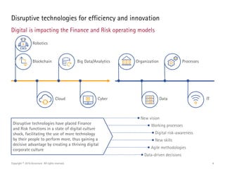 4
Disruptive technologies for efficiency and innovation
Digital is impacting the Finance and Risk operating models
Copyrig...