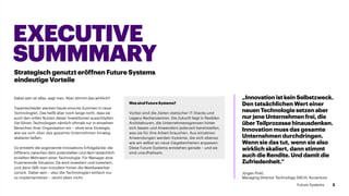 EXECUTIVE
SUMMMARY
Strategisch genutzt eröffnen Future Systems
eindeutige Vorteile
Dabei sein ist alles, sagt man. Aber stimmt das wirklich?
Topentscheider stecken heute enorme Summen in neue
Technologien. Das heißt aber noch lange nicht, dass sie
auch den vollen Nutzen dieser Investitionen ausschöpfen.
Sie führen Technologien nämlich oftmals nur in einzelnen
Bereichen ihrer Organisation ein – ohne eine Strategie,
wie sie sich über das gesamte Unternehmen hinweg
skalieren ließen.
So entsteht die sogenannte Innovations-Erfolgslücke: die
Differenz zwischen dem potenziellen und dem tatsächlich
erzielten Mehrwert einer Technologie. Für Manager eine
frustrierende Situation: Da wird investiert und investiert,
und dann fällt man trotzdem hinter die Wettbewerber
zurück. Dabei sein – also die Technologien einfach nur
zu implementieren – reicht eben nicht.
„Innovation ist kein Selbst­zweck.
Den tatsächlichen Wert einer
neuen Technologie setzen aber
nur jene Unter­nehmen frei, die
über Teil­prozesse hinausdenken.
Innovation muss das gesamte
Unternehmen durchdringen.
Wenn sie das tut, wenn sie also
wirklich skaliert, dann stimmt
auch die Rendite. Und damit die
Zufriedenheit.“
Jürgen Pinkl,
Managing Director Technology DACH, Accenture
Was sind Future Systems?
Vorbei sind die Zeiten statischer IT-Stacks und
Legacy-Rechenzentren. Die Zukunft liegt in flexiblen
Architekturen, die Unternehmensgrenzen hinter
sich lassen und Anwendern jederzeit bereitstellen,
was sie für ihre Arbeit brauchen. Aus einzelnen
Anwendungen werden Systeme, die sich ebenso
wie wir selbst an neue Gegebenheiten anpassen.
Diese Future Systems entstehen gerade – und sie
sind unaufhaltsam.
3Future Systems
 