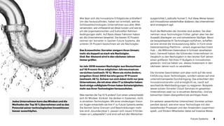 Wie lässt sich die Innovations-Erfolgslücke schließen?
Um das herauszufinden, haben wir ermittelt, welche
Schlüsseltechnologien Unternehmen aus aller Welt
verwenden, wie umfassend sie diese nutzen und wie es
um die organisatorischen und kulturellen Rahmen­
bedingungen steht. Auf Basis dieser Faktoren haben
wir die Unternehmen bewertet. Die besten 10 Prozent
nennen wir Vorreiter in Sachen Future Systems, die
unteren 25 Prozent bezeichnen wir als Nachzügler.
Das Erstaunliche: Vorreiter steigern ihren Umsatz
mehr als doppelt so stark wie Nachzügler.
Und: Der Abstand wird in den nächsten Jahren
immer größer.
Im Jahr 2018 mussten Nachzügler aus Deutschland
auf 16 Prozent ihres möglichen Jahresumsatzes
verzichten (weltweit: 15 %). Wenn sie nichts ändern,
entgehen ihnen 2023 bereits ganze 47 Prozent
(weltweit: 46 %). Schwer tun sich dabei nicht nur jene
Unternehmen, die mit einer alten IT zu kämpfen haben:
Auch einige volldigitale Firmen haben Schwierigkeiten,
mehr aus ihren Technologien herauszuholen.
Was machen die Top 10 % anders? Zum einen unterscheidet
sich ihr Mindset. Konkret: Sie denken in Systemen, nicht
in einzelnen Technologien. Mit einer eindeutigen Vision
vor Augen entwickeln sie ihre IT zu Future Systems weiter.
Die kennen keine Grenzen und Beschränkungen mehr
(sie sind „boundaryless“), passen sich neuen Erforder­
nissen an („adaptable“) und sind voll auf den Menschen
ausgerichtet („radically human“). Auf diese Weise lassen
sich Innovationen wiederholbar skalieren; das Unternehmen
wird strategisch agil.
Auch die Methoden der Vorreiter sind andere. Sie über­
nehmen neue Technologien früher, gehen aber bei der
Auswahl überlegter vor und reinvestieren häufiger. Bevor
sie beispielsweise KI-Technologien einführen, schaffen
sie erst einmal die Voraussetzung dafür: in Form einer
Datenstreaming-Plattform – einem sogenannten Event
Hub –, die Millionen Datensätze in Echtzeit verarbeiten
kann. Generell haben die führenden Unternehmen im
Vergleich zu den Nachzüglern in den letzten fünf Jahren
einen größeren Teil ihres IT-Budgets in Innovationen
gesteckt. Und sie haben vor, dieses Investment in den
nächsten Jahren noch zu verstärken.
Die Vorreiter beschränken sich aber nicht auf die reine
Einführung neuer Technologien, sondern setzen auf eine
unternehmensweite Durchdringung. Das erleichtert den
Innovationstransfer und ermöglicht es, rasch auf
wechselnde Marktbedingungen zu reagieren. Beispiels­
weise nutzen Vorreiter Cloud-Services im gesamten
Unternehmen statt nur in einzelnen Bereichen. Und sie
betrachten Daten übergreifend als wichtiges Asset.
Ein weiterer wesentlicher Unterschied: Vorreiter achten
penibel darauf, wie eine neue Technologie mit den
bestehenden Prozessen und den Anwendern zusammen­
spielt, und fördern Mitarbeiter dabei auf kreative Weise.
Jedes Unternehmen kann das Mindset und die
Methoden der Top 10 % übernehmen und so das
Potenzial seiner technologischen Investitionen
besser ausschöpfen.
4Future Systems
 