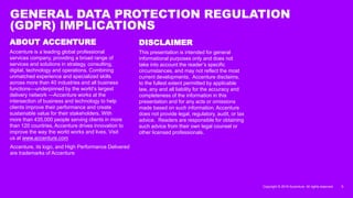 GENERAL DATA PROTECTION REGULATION
(GDPR) IMPLICATIONS
Copyright © 2018 Accenture. All rights reserved. 9
ABOUT ACCENTURE
...