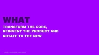 Copyright © 2019 Accenture. All rights reserved.
WHAT
TRANSFORM THE CORE,
REINVENT THE PRODUCT AND
ROTATE TO THE NEW
 