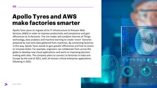 Apollo Tyres and AWS
make factories smarter
Apollo Tyres plans to migrate all its IT infrastructure to Amazon Web
Services...