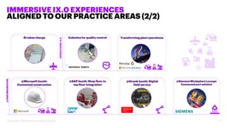 @Siemens Mindsphere Lounge:
Connectedport solution
@Oracle booth: Digital
field service
IMMERSIVE IX.0 EXPERIENCES
ALIGNED...