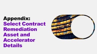 Appendix:
Select Contract
Remediation
Asset and
Accelerator
Details
 