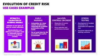 EVOLUTION OF CREDIT RISK
USE CASES EXAMPLES
Copyright © 2019 Accenture. All rights reserved. 7
ESTIMATE&
VALIDATIONOF
INTE...