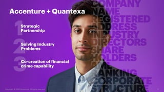 11
Copyright © 2020 Accenture. All rights reserved.
Accenture + Quantexa
Solving Industry
Problems
Co-creation of financial
crime capability
Strategic
Partnership
 