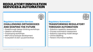 Regulatory Innovation Services
CHALLENGING ORTHODOXIES
AND SHAPING THE FUTURE
• Breakthrough design thinking workshops
• I...