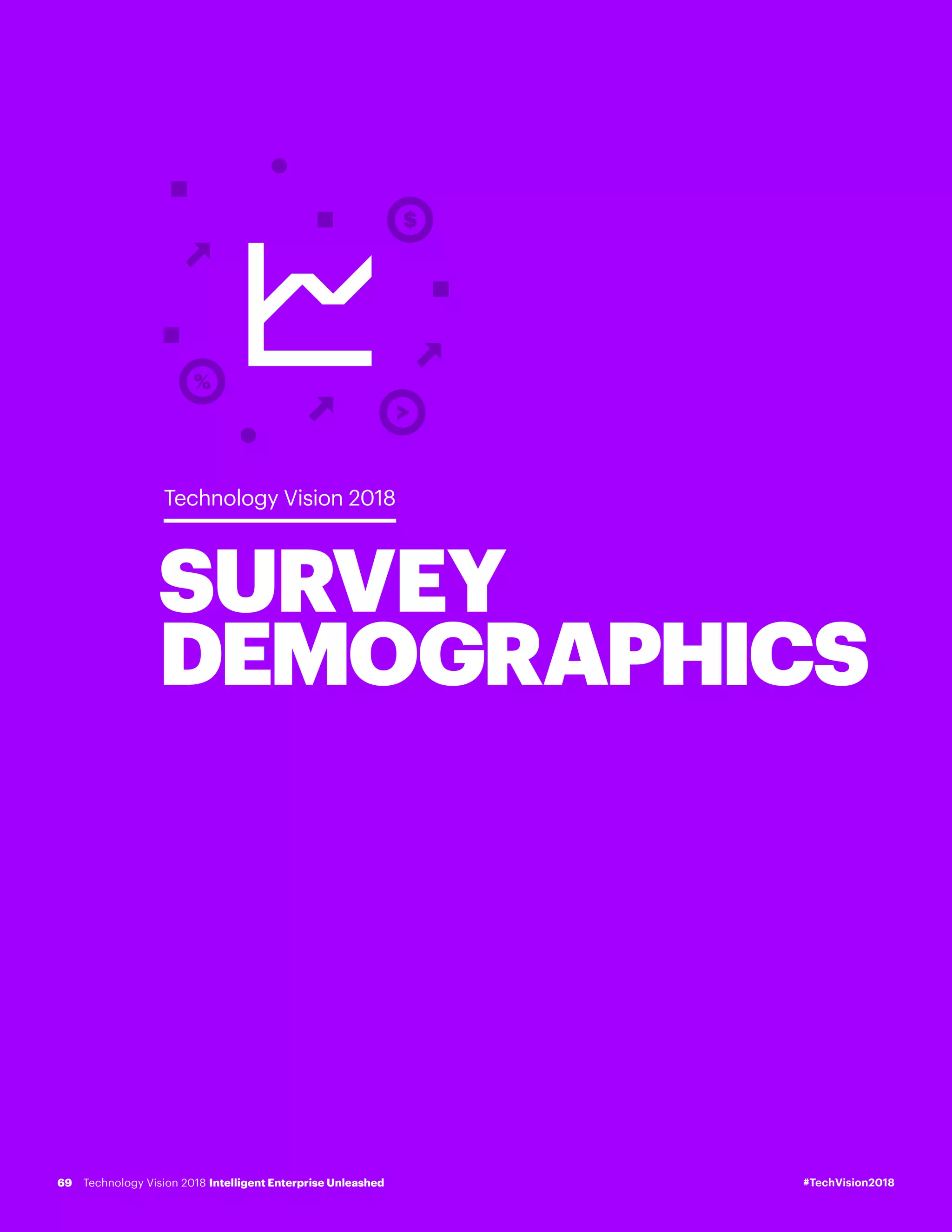SURVEY
DEMOGRAPHICS
Technology Vision 2018
#TechVision2018Technology Vision 2018 Intelligent Enterprise Unleashed69
 