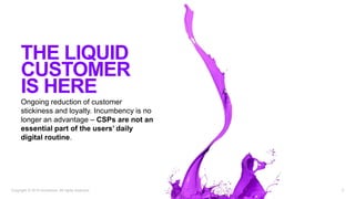 Ongoing reduction of customer
stickiness and loyalty. Incumbency is no
longer an advantage – CSPs are not an
essential part of the users’ daily
digital routine.
5Copyright © 2019 Accenture. All rights reserved.
THE LIQUID
CUSTOMER
IS HERE
 