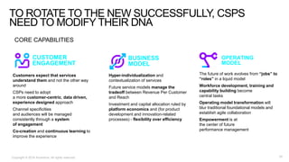 TO ROTATE TO THE NEW SUCCESSFULLY, CSPS
NEED TO MODIFY THEIR DNA
CORE CAPABILITIES
• The future of work evolves from “jobs...