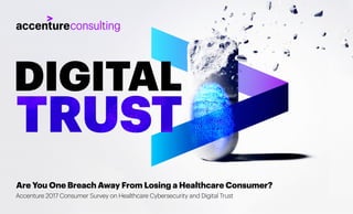 Are You One Breach Away From Losing a Healthcare Consumer?
Accenture 2017 Consumer Survey on Healthcare Cybersecurity and Digital Trust
 