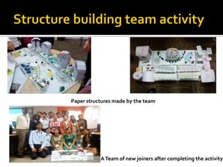 Paper structures made by the team




           A Team of new joiners after completing the activity
 