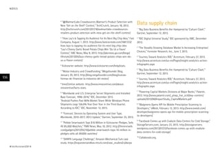 4
“@WalmartLabs Crowdsources Walmart’s Product Selection with
New ‘Get on the Shelf’ Contest,” TechCrunch, January 18, 2012.
http://techcrunch.com/2012/01/18/walmartlabs-crowdsources-
retailers-product-selection-with-new-get-on-the-shelf-contest/
5
“How Lay’s Is Tapping Its Audience for Its Next Big Chip Idea,” Fast
Company, August 1, 2012. http://www.fastcocreate.com/1681333/
how-lays-is-tapping-its-audience-for-its-next-big-chip-idea
“Lay’s Cheesy Garlic Bread Potato Chips Win ‘Do Us a Flavor’
Contest,” ABC News, May 8, 2013. http://abcnews.go.com/blogs/
lifestyle/2013/05/lays-cheesy-garlic-bread-potato-chips-win-do-
us-a-flavor-contest/
6
Kickstarter website: http://www.kickstarter.com/help/stats.
7
“Motor Industry and Crowdfunding,” Megafounder Blog,
January 29, 2013. http://blog.megafounder.com/blog/nuevas-
formas-de-financiar-la-industria-del-motor/
8
InnoCentive website: http://www.innocentive.com/about-
innocentive/facts-stats.
9
“Worldwide and U.S. Enterprise Server Shipments and Installed
Base Forecast, 1996–2016,” IDC, December 2012.
“Android Pushes Past 80% Market Share While Windows Phone
Shipments Leap 156.0% Year Over Year in the Third Quarter,
According to IDC,” IDC, November 12, 2013.
10
“Forecast: Devices by Operating System and User Type,
Worldwide, 2010-2017, 3Q13 Update,” Gartner, September 25, 2013.
11
“Pebble Smartwatch Tops $10 Million in Kickstarter Pledges, Sells
All 85,000 Watches,” TNW News, May 10, 2012. http://thenextweb.
com/gadgets/2012/05/10/pebble-smartwatch-tops-10-million-in-
pledges-sells-all-85000-watches/
12
“DARPA Language Challenge,” Amazon Mechanical Turk case
study. https://requestersandbox.mturk.com/case_studies/cs/darpa
Data supply chain
1
“Big Data Business Benefits Are Hampered by ‘Culture Clash’,”
Gartner, September 12, 2013.
2
“IDC Digital Universe Study,” IDC sponsored by EMC, December
2012.
3
“The Steadily Growing Database Market Is Increasing Enterprises’
Choices,” Forrester Research, Inc., June 7, 2013.
4
“Journey Toward Analytics ROI,” Accenture, February 27, 2013.
http://www.accenture.com/us-en/Pages/insight-analytics-action-
infographic.aspx
5
“Big Data Business Benefits Are Hampered by ‘Culture Clash,’”
Gartner, September 12, 2013.
6
“Journey Toward Analytics ROI,” Accenture, February 27, 2013.
http://www.accenture.com/us-en/Pages/insight-analytics-action-
infographic.aspx
7
“Powering Capital Markets Divisions at Major Banks,” Palantir,
2012. http://www.palantir.com/_ptwp_live_ect0/wp-content/
uploads/2012/06/ImpactStudy_CapitalMarkets.pdf
8
“Walgreens Opens API for Mobile Prescription Scanning to
Developers,” eWeek, February 13, 2013. http://www.eweek.com/
developer/walgreens-opens-api-for-mobile-prescription-scanning-
to-developers/
9
“Facebook Comes up with Exabyte Data Centers for Cold Storage,”
StorageServers.com, January 23, 2013. http://storageservers.
wordpress.com/2013/01/23/facebook-comes-up-with-exabyte-
data-centers-for-cold-storage/
10
Collaborate.org.
#techvision2014
106
NOTES
 