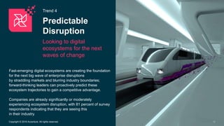 Trend 4
Predictable
Disruption
Looking to digital
ecosystems for the next
waves of change
12Copyright © 2016 Accenture. Al...