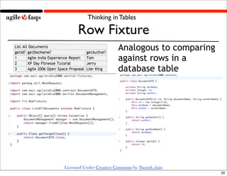 Thinking in Tables

      Row Fixture
                         Analogous to comparing
                         against row...