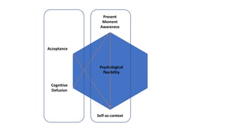 Present
Moment
Awareness
Psychological
flexibility
Self-as-context
Acceptance
Cognitive
Defusion
 
