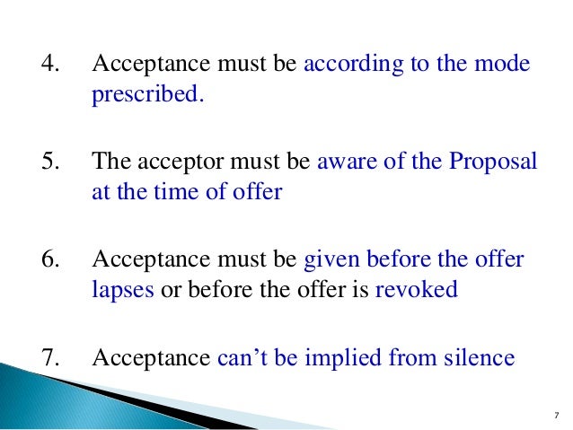 Acceptance And Legal Rules For Acceptance