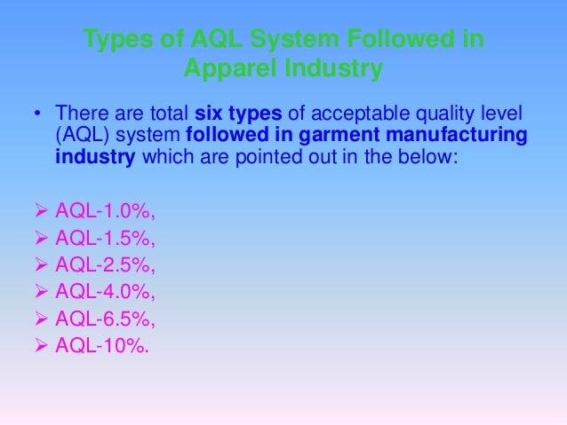 acceptance sampling acceptable quality level aql chart in garment industry