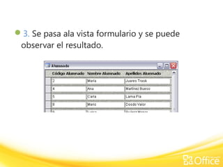 3. Se pasa ala vista formulario y se puede
observar el resultado.
 