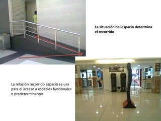 La situación del espacio determina
el recorrido
La relación recorrido espacio se usa
para el acceso a espacios funcionales
o predeterminantes
 