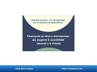 José María Olayo olayo.blogspot.com
Financiación de obras e intervenciones
que aseguren la accesibilidad
universal a la vivienda
Personas mayores, con discapacidad
y/o en situación de dependencia.
 