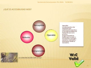 ¿Qué es Accesibilidad Web?<br />La Comunicación con estilo<br />01/08/2011<br />29<br />Secretaría de Comunicaciones- PSI-...
