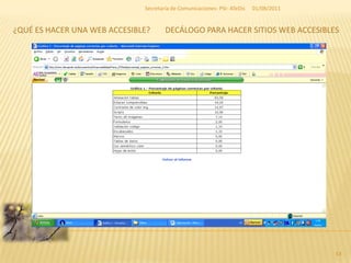 ¿Qué es hacer una web accesible?<br />01/08/2011<br />46<br />Secretaría de Comunicaciones- PSI- ATeDis<br />Decálogo para...