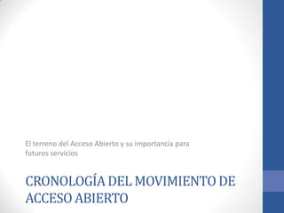El terreno del Acceso Abierto y su importancia para
futuros servicios

CRONOLOGÍA DEL MOVIMIENTO DE
ACCESO ABIERTO

 