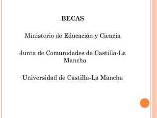 BECAS
Ministerio de Educación y Ciencia
Junta de Comunidades de Castilla-La
Mancha
Universidad de Castilla-La Mancha
 