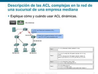 © 2006 Cisco Systems, Inc. Todos los derechos reservados. Información pública de Cisco 24
Descripción de las ACL complejas en la red de
una sucursal de una empresa mediana
 Explique cómo y cuándo usar ACL dinámicas.
 