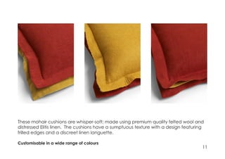 A stunning handmade
throw carefully created to
complement the décor in
any room.
A very soft and tactile
fabric handpicked for its
outstanding quality
and warmth.
Enough to keep you warm, even
snug on the coldest of days.
No duvet required!
The design is undeniable in its
under- stated luxury and elegance
and is reversible.
Fur Throws
 