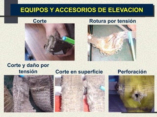 Corte Rotura por tensión
Corte y daño por
tensión
EQUIPOS Y ACCESORIOS DE ELEVACION
Corte en superficie Perforación
 