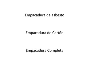 Empacadura de asbesto



Empacadura de Cartón



Empacadura Completa
 