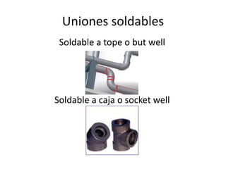 Uniones soldables
 Soldable a tope o but well




Soldable a caja o socket well
 