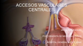 ACCESOS VASCULARES
CENTRALES
MD. SUSANA NOLES
POSTGRADISTA DE MEDICINA CRÍTICA
HOSPITAL GENERAL MONTE SINAÍ
 