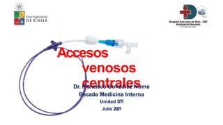 Accesos
venosos
centrales
Dr. Francisco González Nome
Becado Medicina Interna
Unidad STI
Julio 2021
 