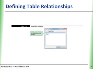 Defining Table Relationships          XP




New Perspectives on Microsoft Access 2010        34
 