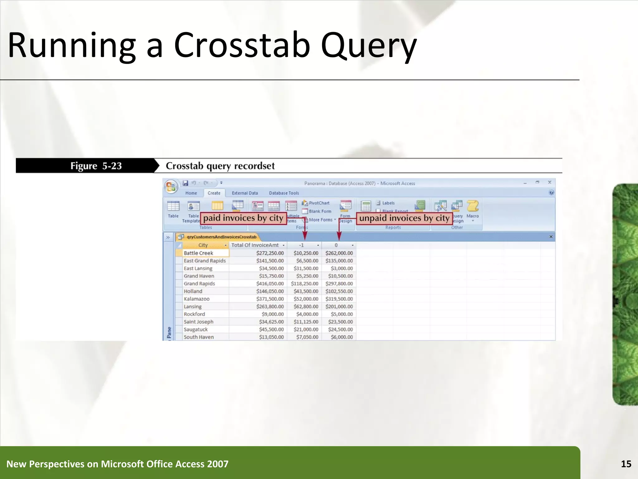 Running a Crosstab Query New Perspectives on Microsoft Office Access 2007 