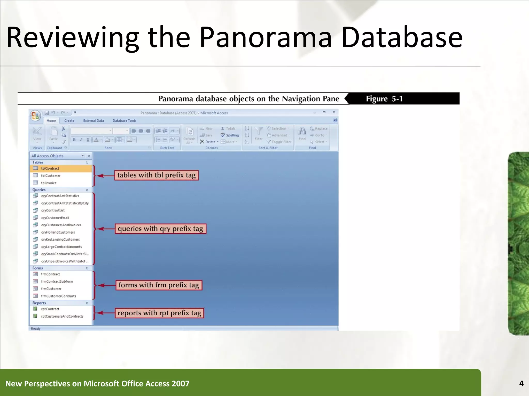 Reviewing the Panorama Database New Perspectives on Microsoft Office Access 2007 
