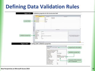 Defining Data Validation Rules        XP




New Perspectives on Microsoft Access 2010        32
 