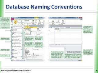 Database Naming Conventions           XP




New Perspectives on Microsoft Access 2010        4
 