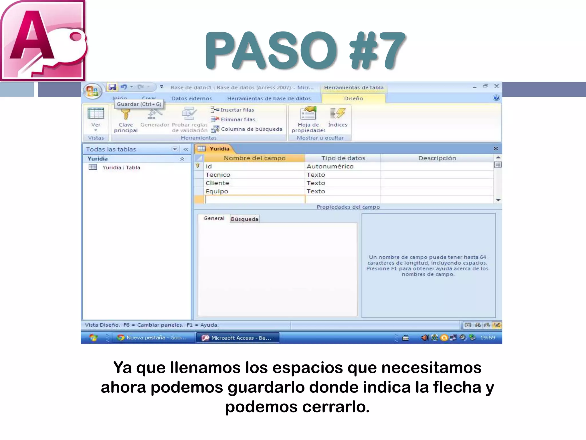 PASO #7
Ya que llenamos los espacios que necesitamos
ahora podemos guardarlo donde indica la flecha y
podemos cerrarlo.
 