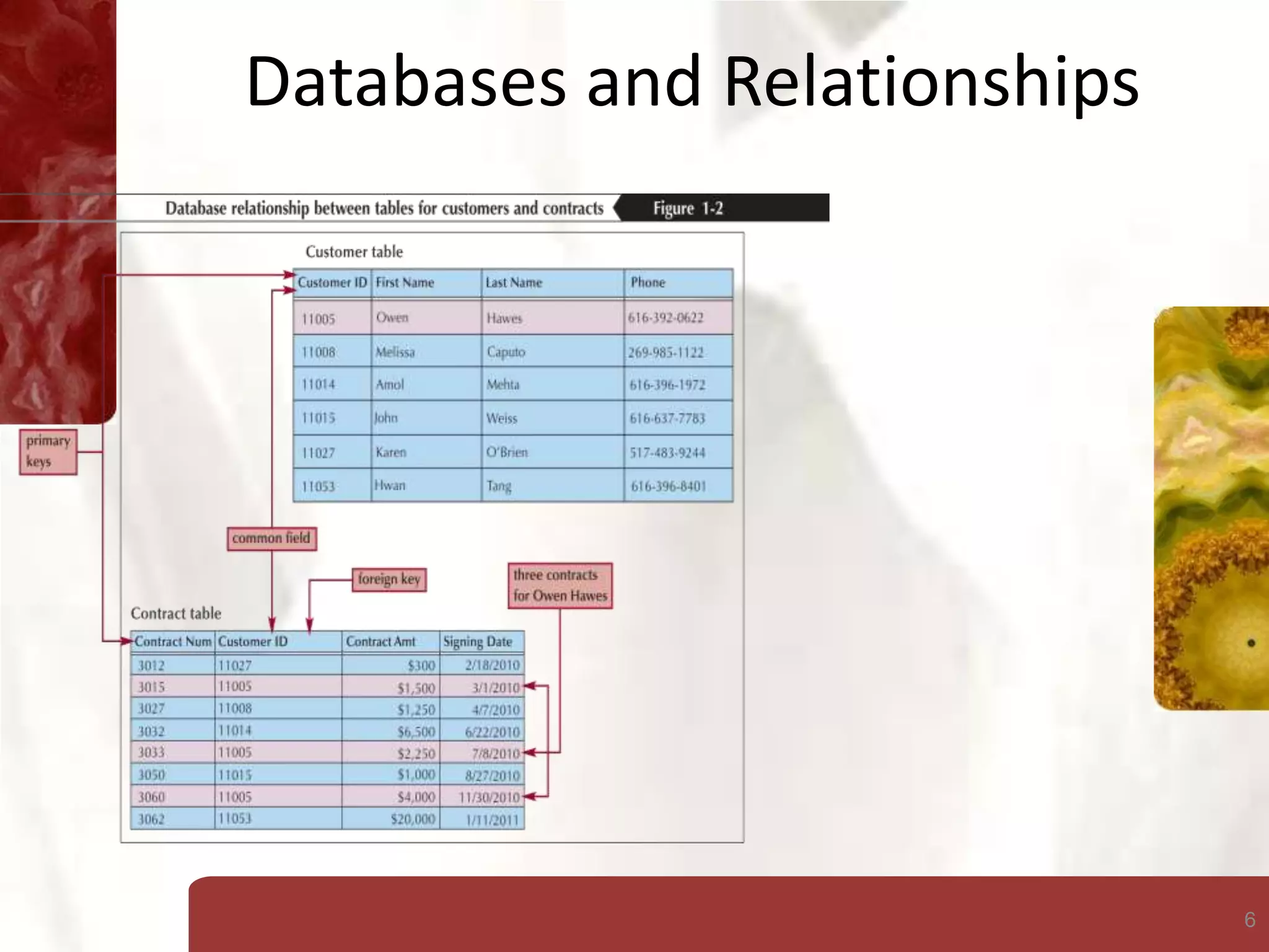 6
Databases and Relationships
 