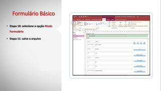 Formulário Básico
• Etapa 10: selecione a opção Modo
Formulário
• Etapa 11: salve o arquivo
 