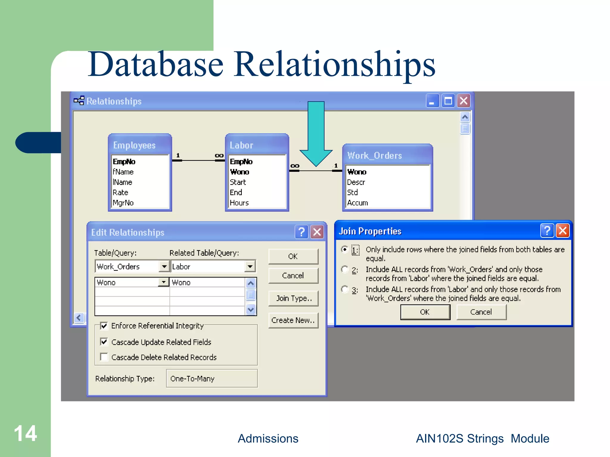 Admissions AIN102S Strings Module14
Database Relationships
 