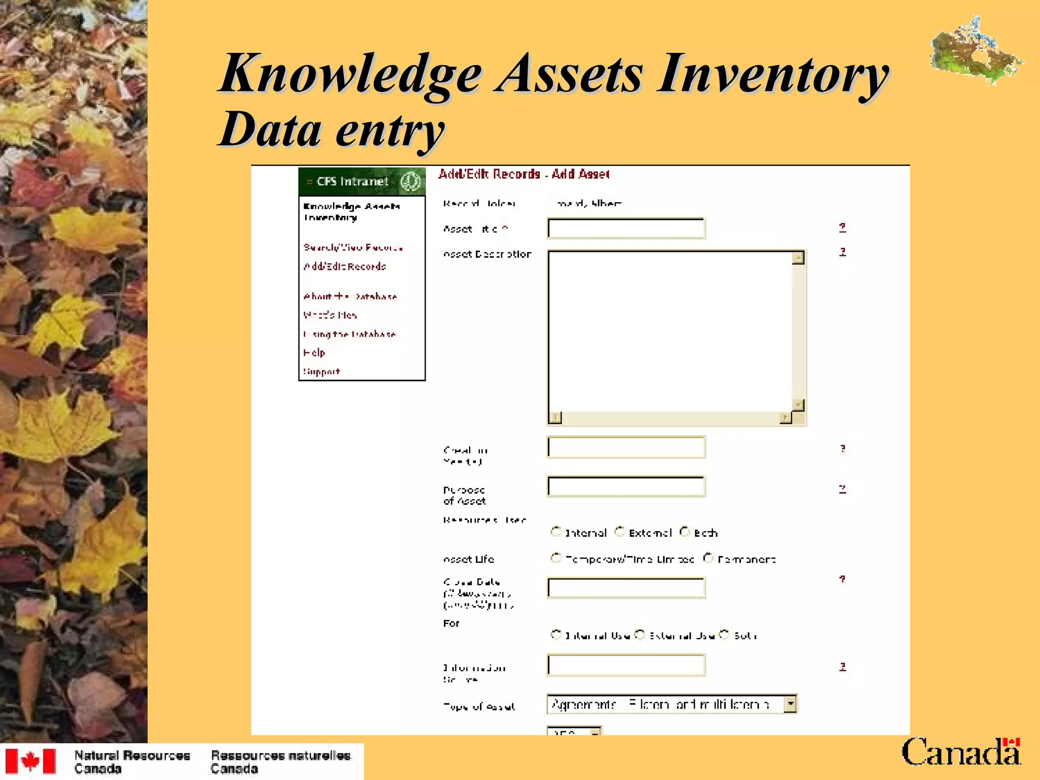 Knowledge Assets Inventory Data entry 